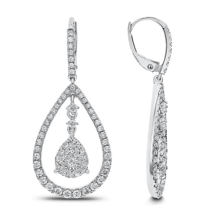 1 1/2 Ct. T.w. White Diamond 14k White Gold Drop Earrings