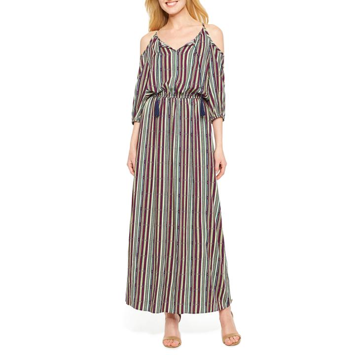A.n.a Short Sleeve Stripe Maxi Dress