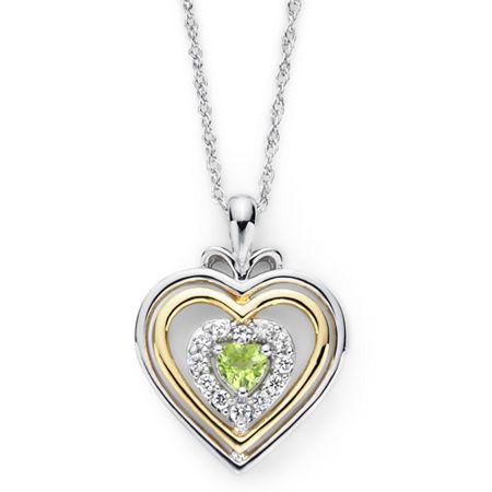 Peridot & Lab-created White Sapphire Two-tone Heart Necklace