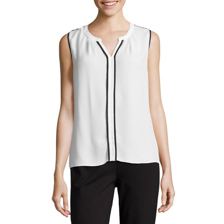 Liz Claiborne Sleeveless Split Crew Neck Woven Blouse