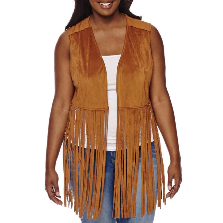 Arizona Faux-suede Fringe Vest - Juniors Plus