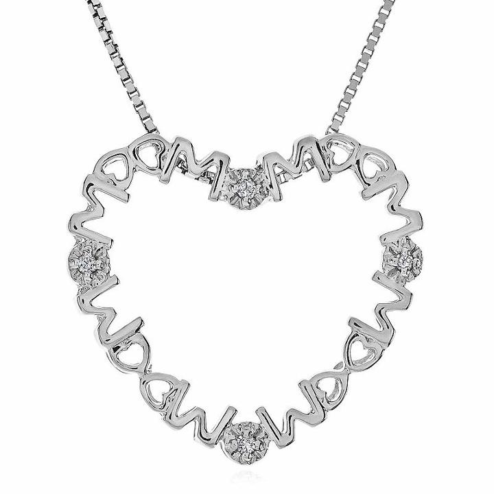 Womens Diamond Accent Genuine White Diamond Sterling Silver Heart Pendant
