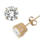 Lab Created White Sapphire And 1/6 C.t. T.w.diamond 10k Yellow Gold Earrings