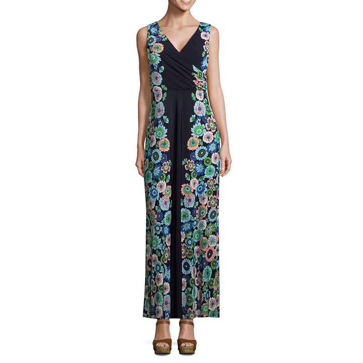 London Times Sleeveless Floral Maxi Dress-petites