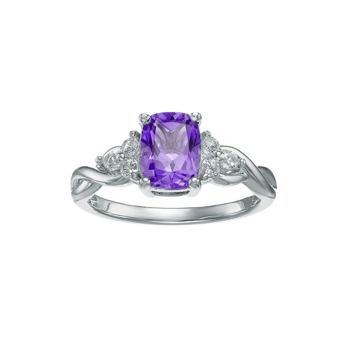 Genuine Amethyst And White Topaz 10k White Gold Cushion-cut Twist Ring