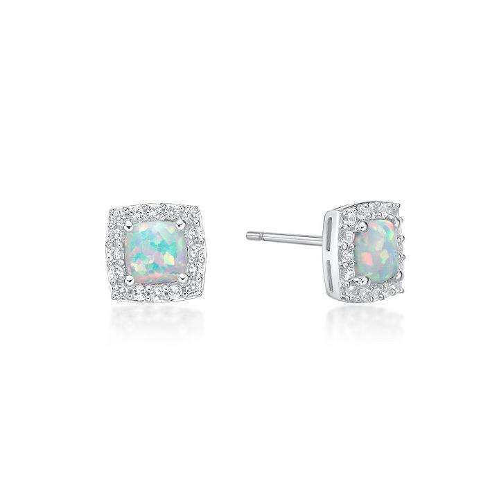 Lab Created White Opal Sterling Silver 8mm Stud Earrings