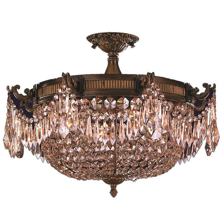 Winchester Collection 4 Light Golden Teak Crystalsemi Flush Mount Ceiling Light