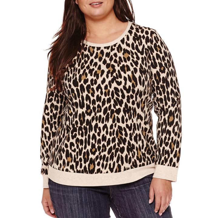 Liz Claiborne Long-sleeve Leopard Print Pullover Top - Plus