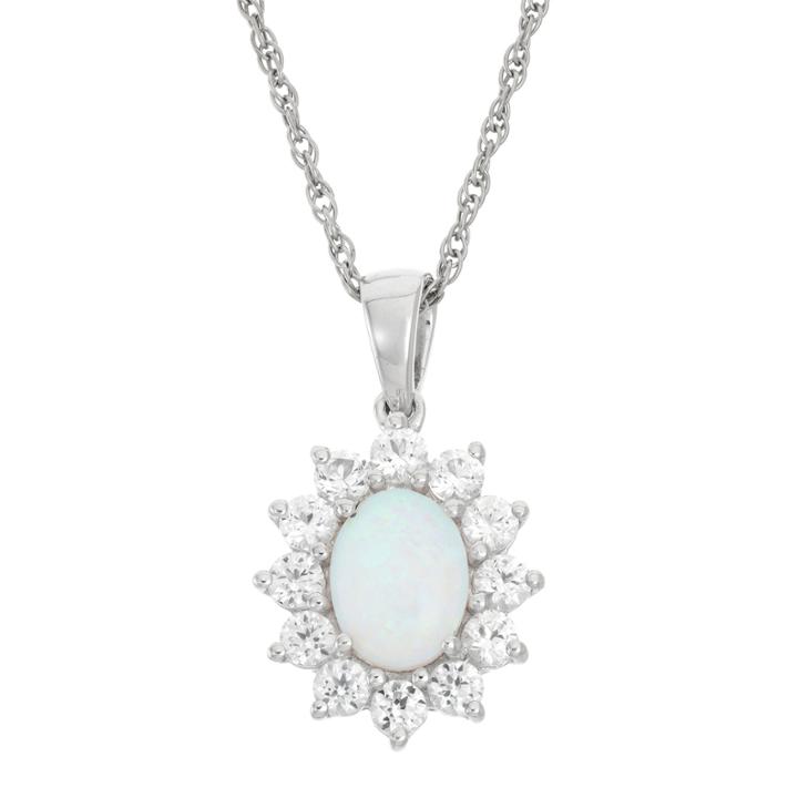 Lab-created Opal & White Sapphire Flower Sterling Silver Pendant