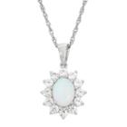 Lab-created Opal & White Sapphire Flower Sterling Silver Pendant