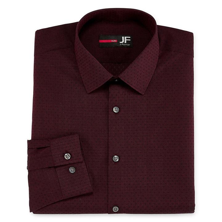 Jf J.ferrar Easy-care Solid Long Sleeve Broadcloth Dots Dress Shirt