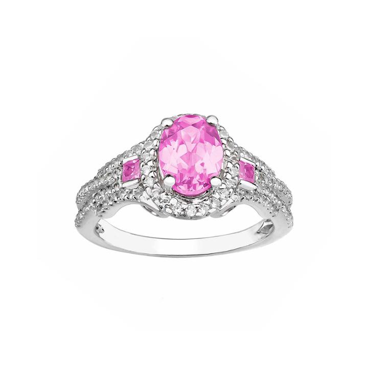 Created Pink Sapphire And Created White Sapphire Sterling Silver Ring