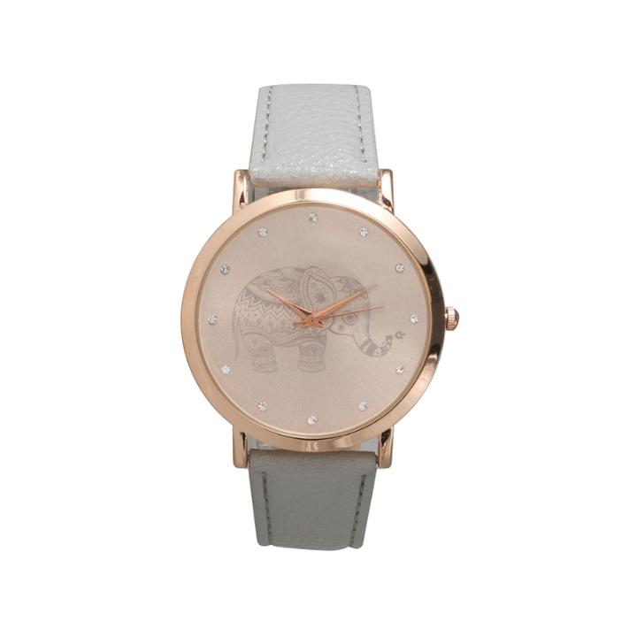 Olivia Pratt Womens Rhinestone Accent Elephant Dial Gray Rose Leather Watch 26411gray Rose