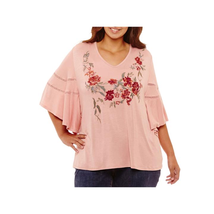 Flutter Sleeve Embroidered Tee-plus