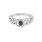 Sterling Silver Genuine Blue Center Diamond With White Diamond Split Shank Ring