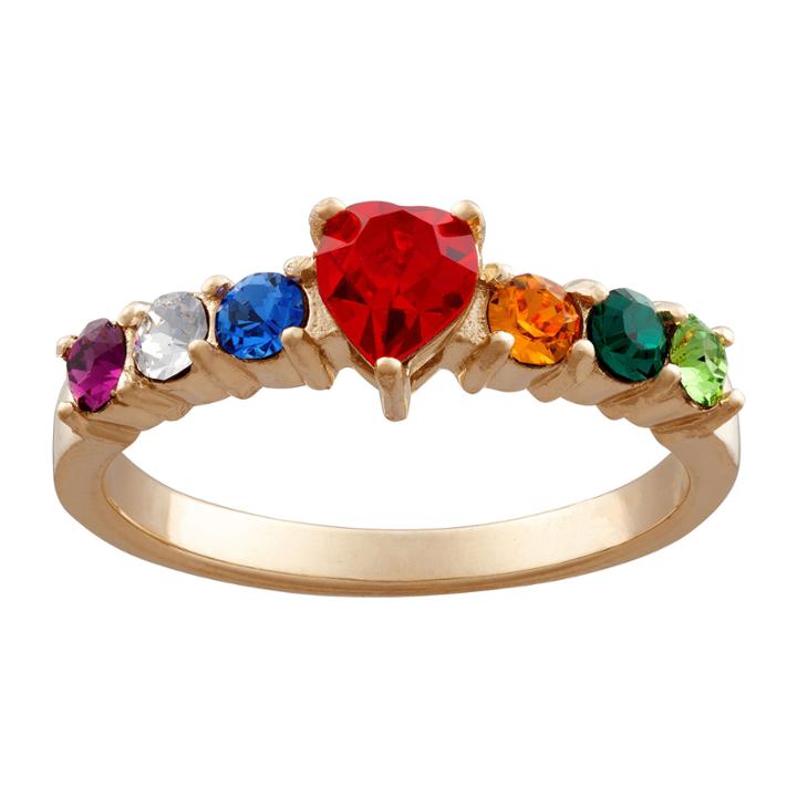 Personalized Silver Cubic Zirconia & Crystal Heart Birthstone Ring