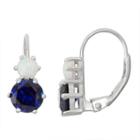 Lab-created Blue Opal & White Sapphire Sterling Silver Leverback Earrings