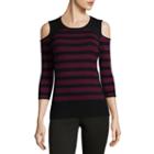By & By 3/4 Sleeve Round Neck Stripe Pullover Sweater-juniors