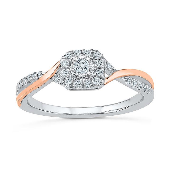 Promise My Love Womens 1/5 Ct. T.w. Round White Diamond Sterling Silver Gold Over Silver Promise Ring