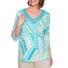 Alfred Dunner Scottsdale Short Sleeve V Neck Patchwork T-shirt-womens