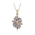 Genuine Amethyst, Pink Quartz & Lab-created White Sapphire Flower Pendant Necklace In 14k Gold Over Silver