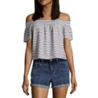 Us Polo Assn. Short Sleeve Sweetheart Neck Poplin Blouse-juniors