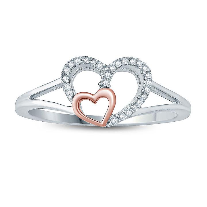 Womens Diamond Accent Genuine Diamond White 10k Gold Heart Cocktail Ring