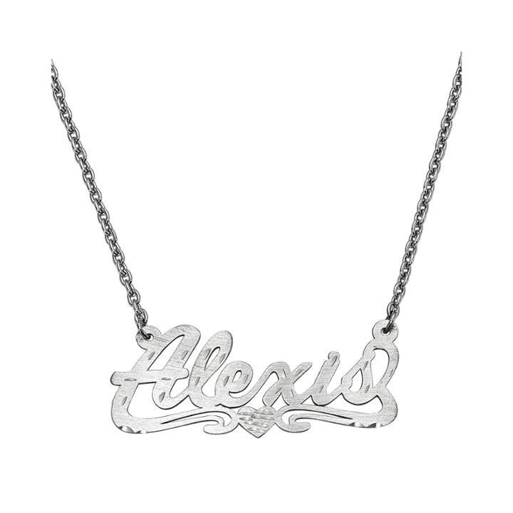 Personalized 16x40mm Diamond-cut Scroll Name Necklace
