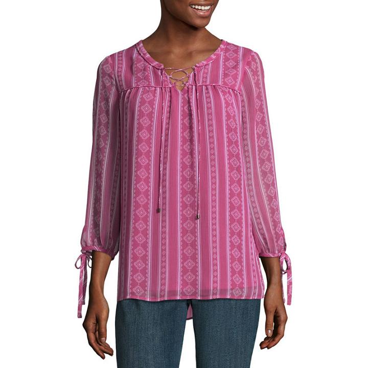 St. John's Bay 3/4 Sleeve Split Neck Blouse - Tall