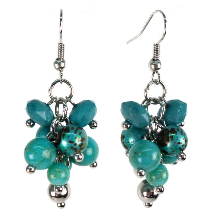 Aris By Treska Blue Silver-tone Cluster Earrings