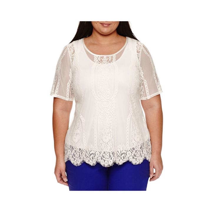 Worthington Short Sleeve Lace Shell - Plus