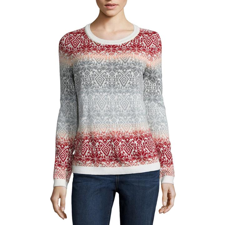 St. John's Bay Long-sleeve Fairisle Ombr Sweater