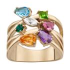 Personalized Womens Crystal Multi Color 18k Gold Over Brass Crossover Ring