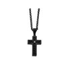 Mens Cubic Zirconia Stainless Steel & Black Leather Cross Pendant