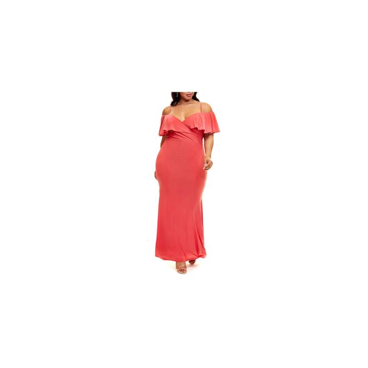 Fashion To Figure Coral Dream Off Shoulder Maxi Dress - Plus