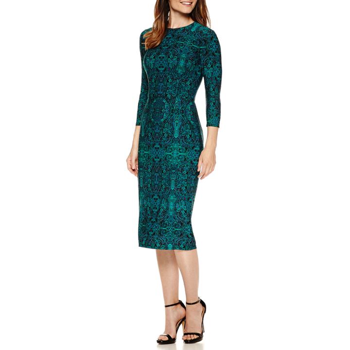 Liz Claiborne 3/4 Sleeve Persian Carpet Print Sheath Dress