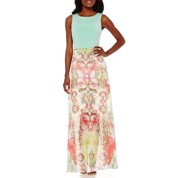 Studio 1 Sleeveless Paisley-bottom Chiffon Maxi Dress