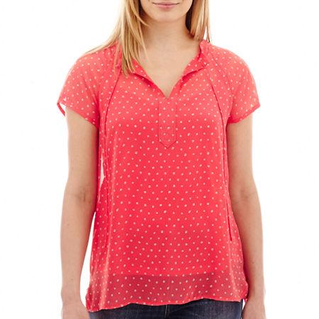 Liz Claiborne Short-sleeve Tie-neck Print Peasant Blouse
