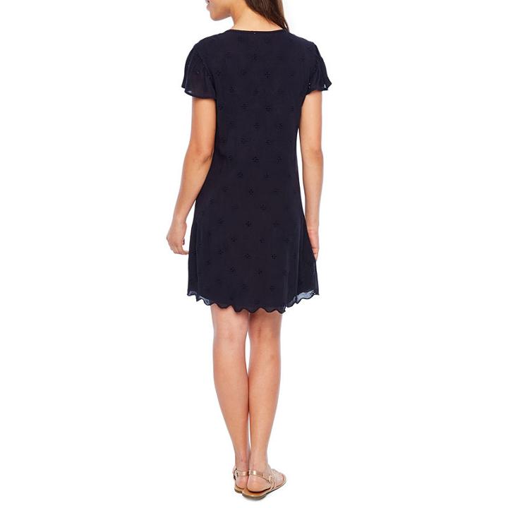 St. John's Bay Short Sleeve Embroidered Eyelet Shift Dress