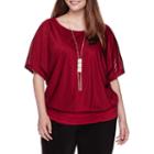 Alyx Short-sleeve Textured Bubble-knit Top With Necklace - Plus