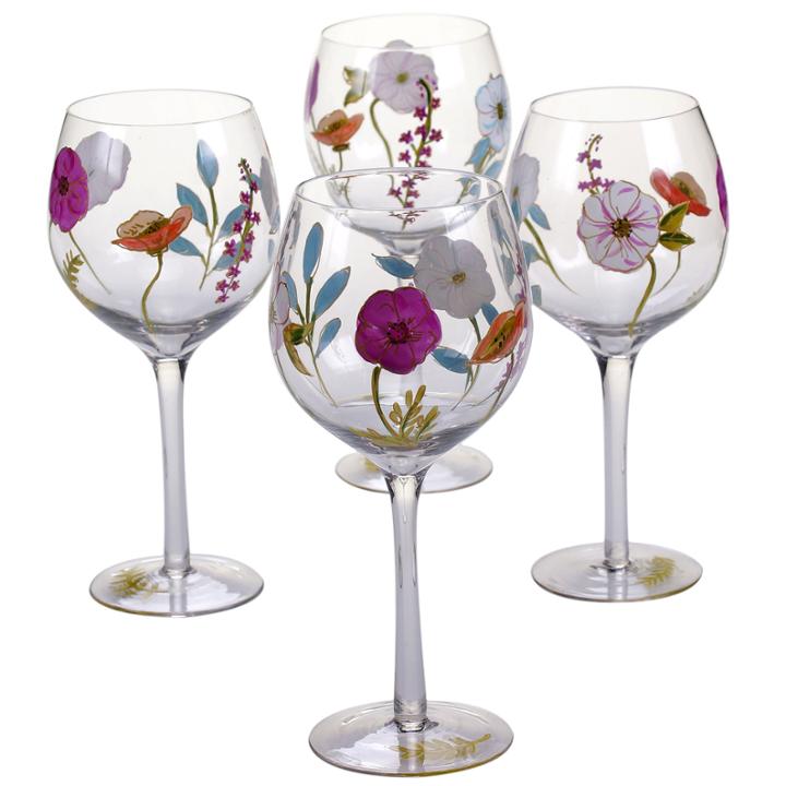 Certified International Rainbow Seeds Set Of 4 Hand Painted Wine Glasses