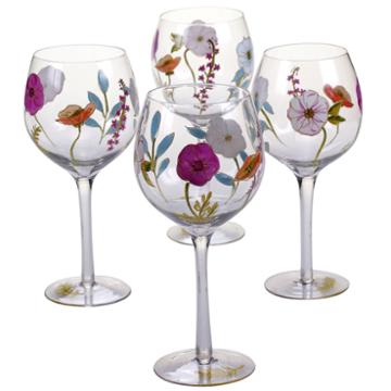 Certified International Rainbow Seeds Set Of 4 Hand Painted Wine Glasses