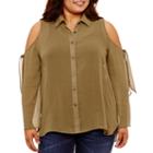 Self Esteem Relaxed Fit Long Sleeve Button-front Shirt-juniors Plus