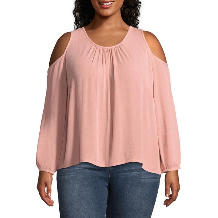 Arizona Long Sleeve Crew Neck Gauze Blouse-juniors Plus