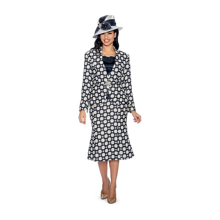 Giovanna Collection Women's 3-piece Polka Dots Brocade Skirt Suit