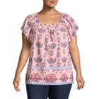 St. John's Bayshort Sleeve Square Neck Border Print - Plus