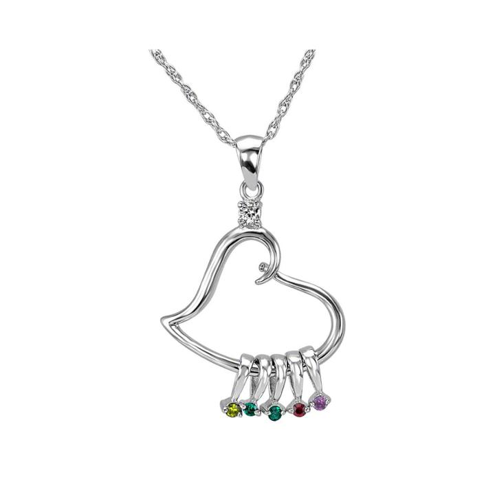 Personalized Sterling Silver Heart Cubic Zirconia Birthstone Pendant Necklace