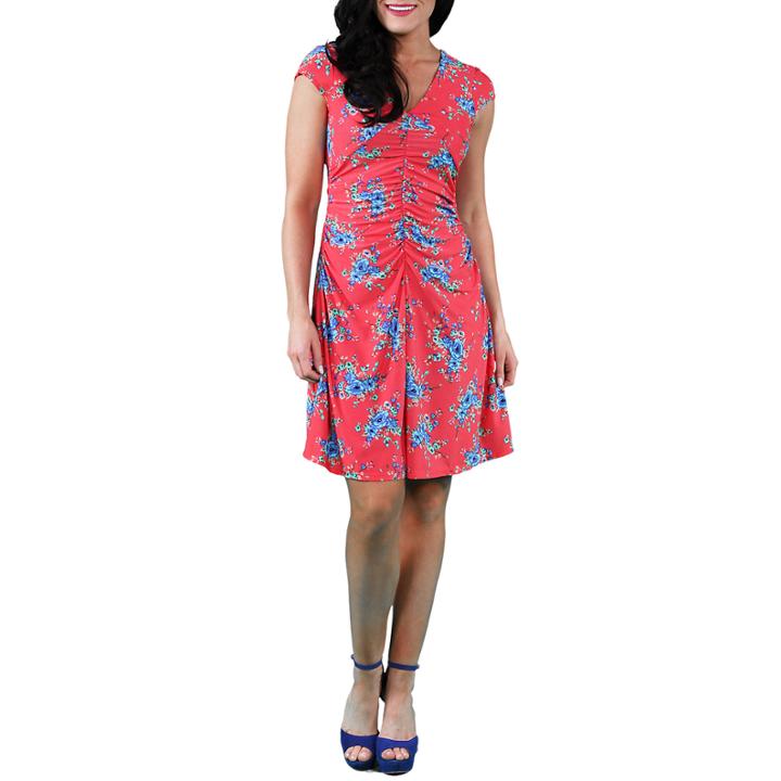 24/7 Comfort Apparel Floral Shirred Fit & Flare Dress