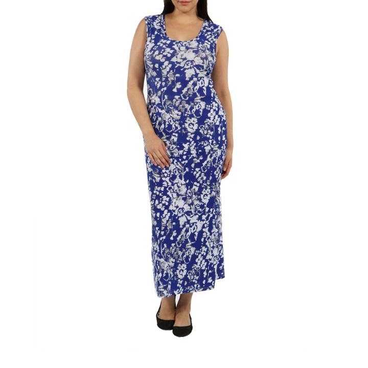 24/7 Comfort Apparel Jungle Blue Maxi Dress-plus