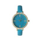 Olivia Pratt Womens Rhinestone Bezel Rhinestone Dial Turquoise Leather Watch 15321